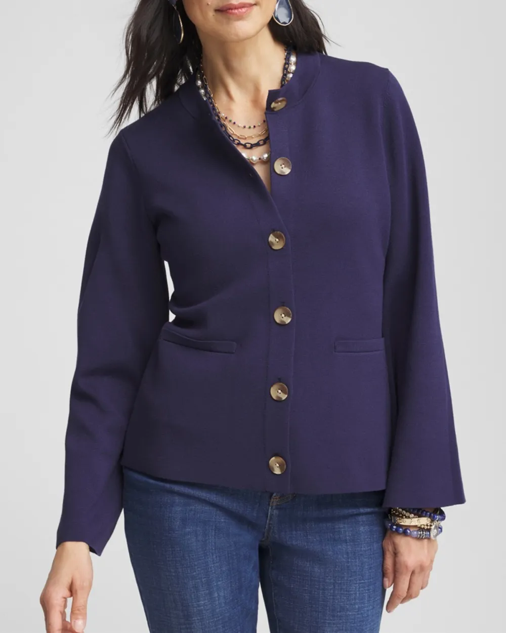 Faux Horn Button-Up Cardigan