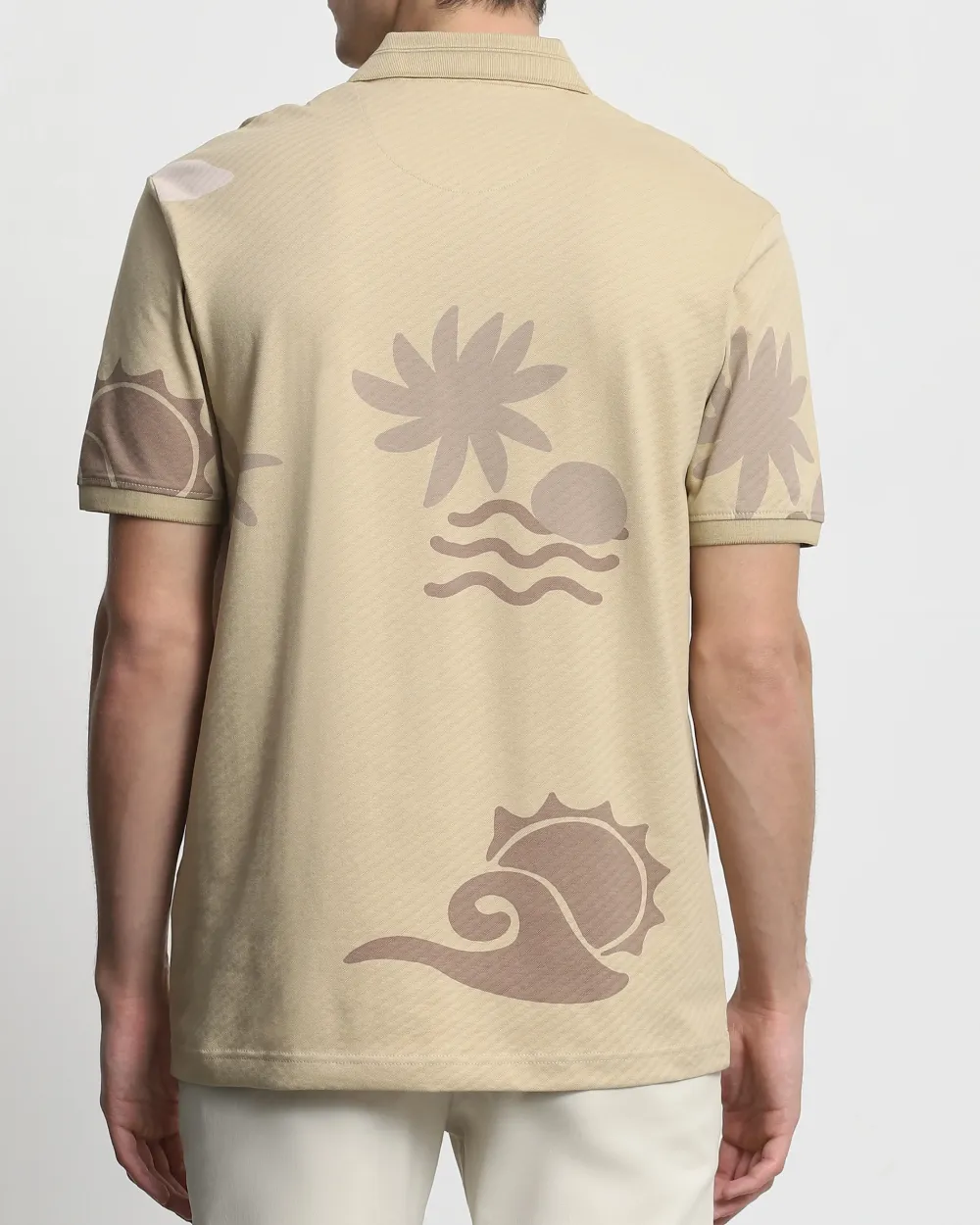 Daily Simple Soft  Beige Brocade Texture Polo Shirt