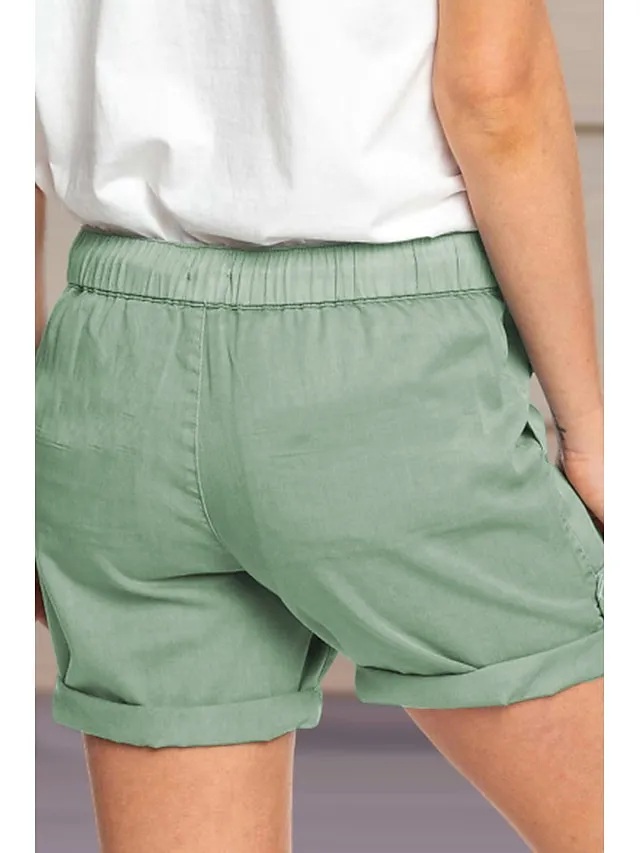Women's Stylish Simple Cute Comfort Shorts Casual Daily Pants Plain Short Drawstring Elastic Waist Light Green