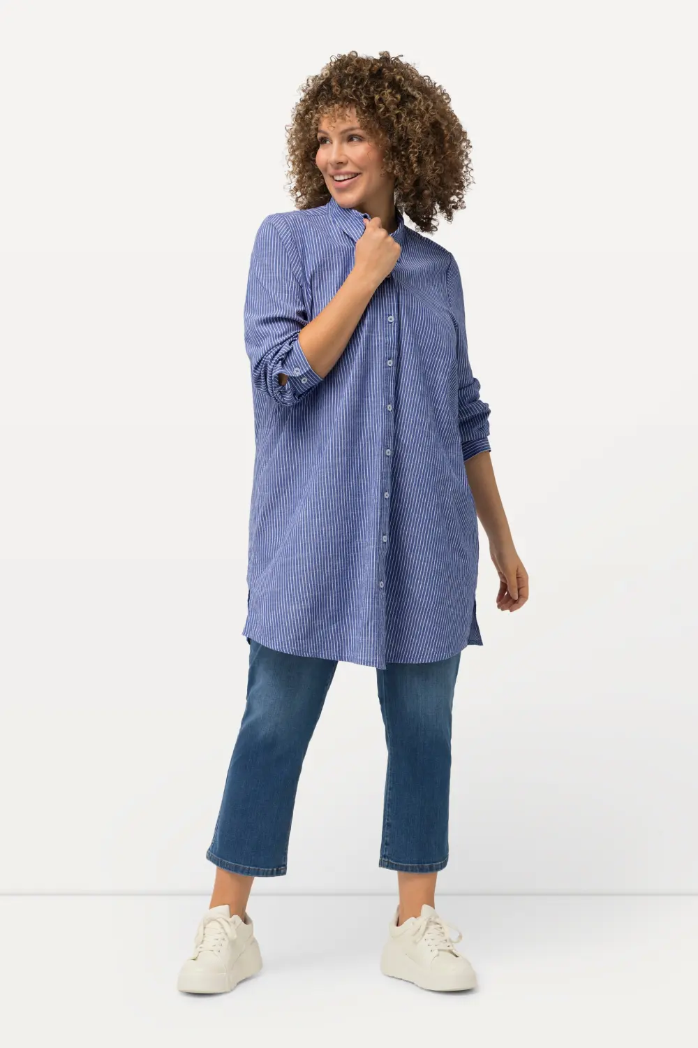 Longbluse Streifen A-Linie Hemdkragen Langarm