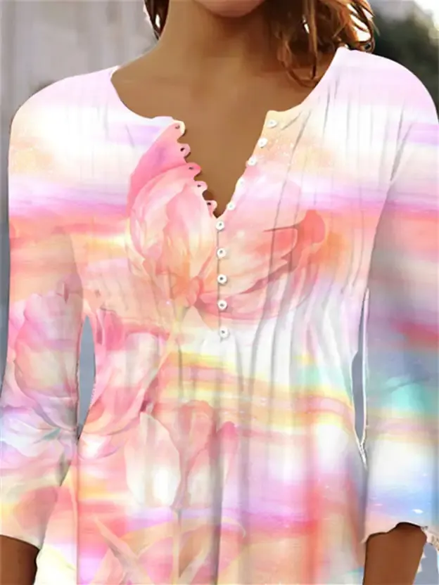 Women's Colorblock 3/4 Sleeve V-neck Top