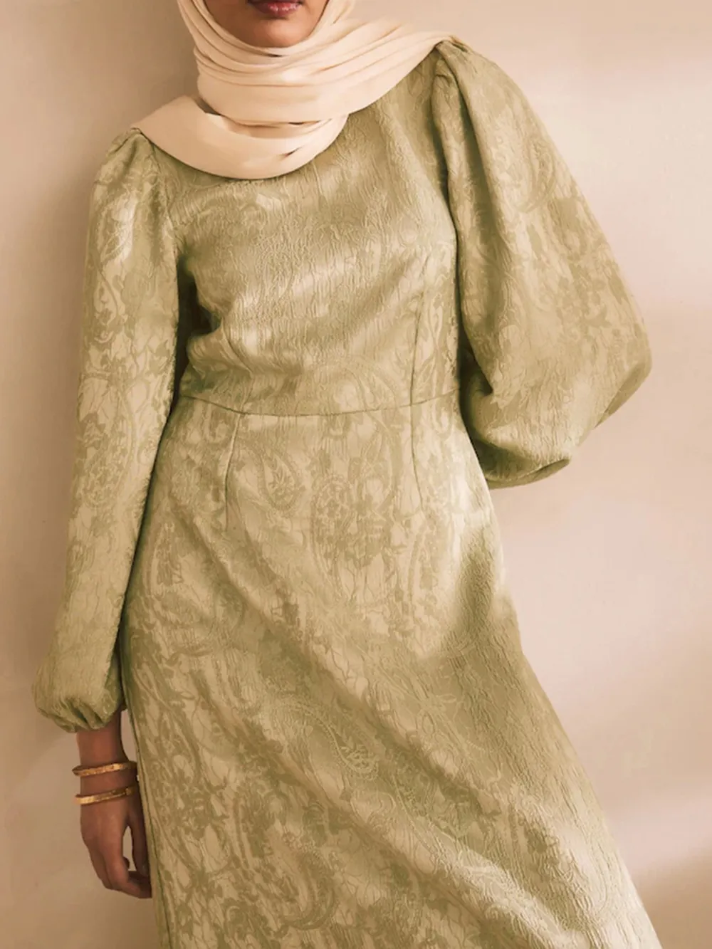 Retro Elegant Lace Pattern Puff Sleeve Dress