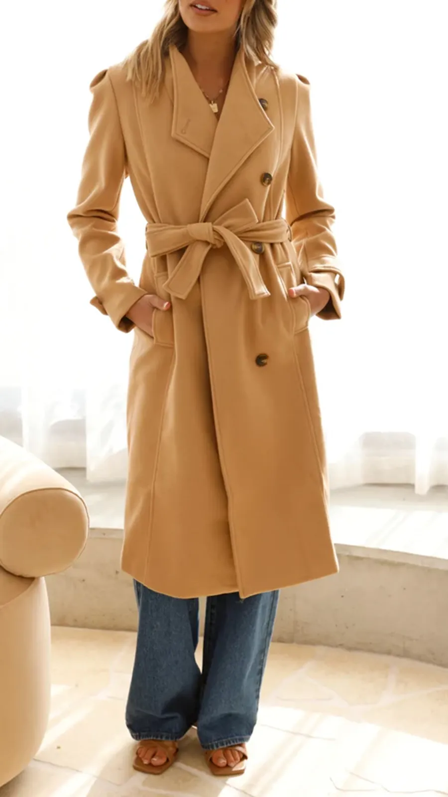 Elongated Button-Down Wool Jacket