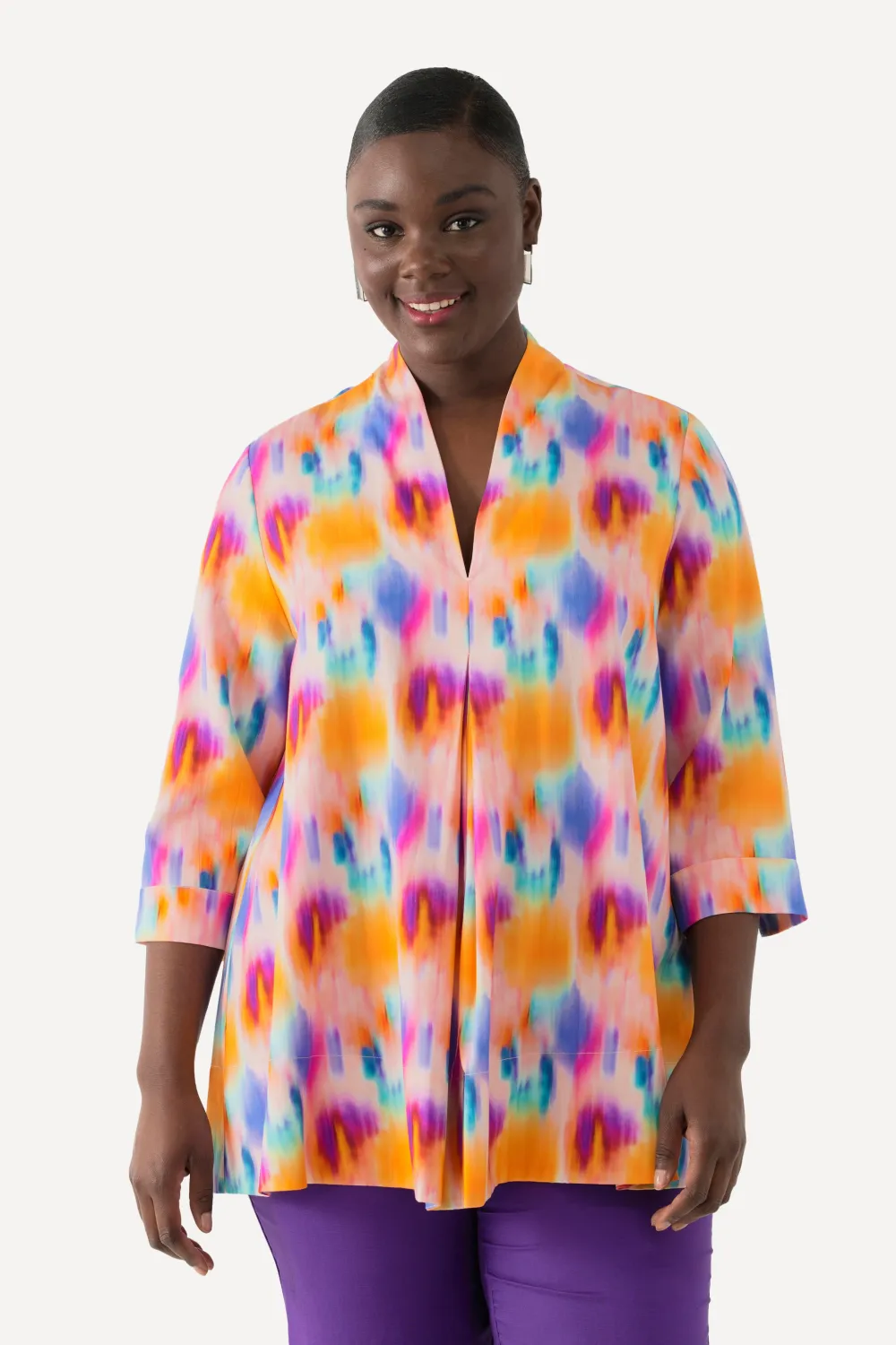 Tunika Lyocell Kelchkragen V-Ausschnitt 3/4-Arm