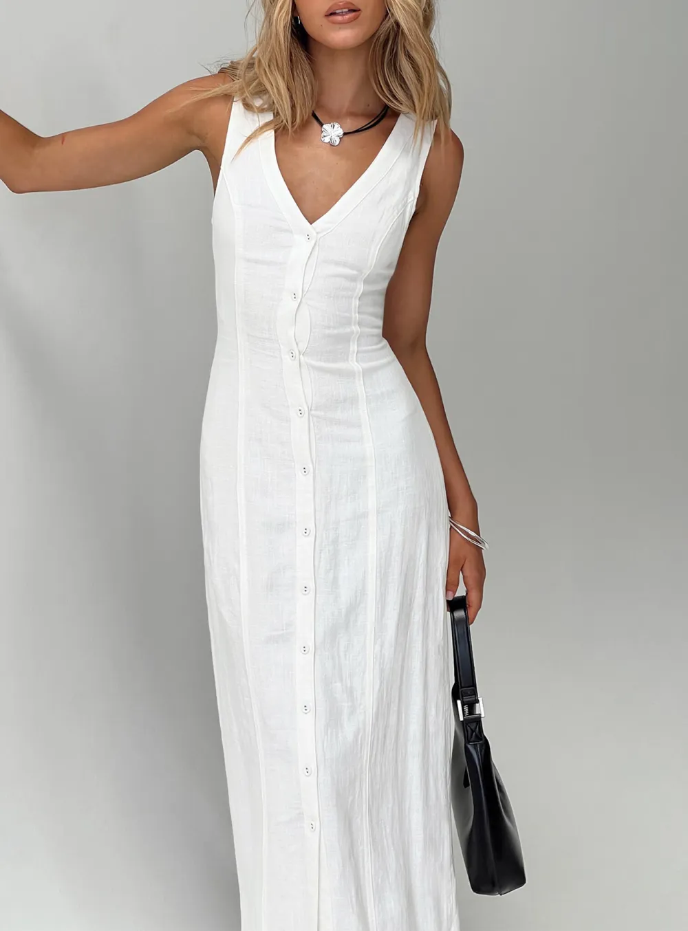 Button Front Sleeveless Maxi Dress