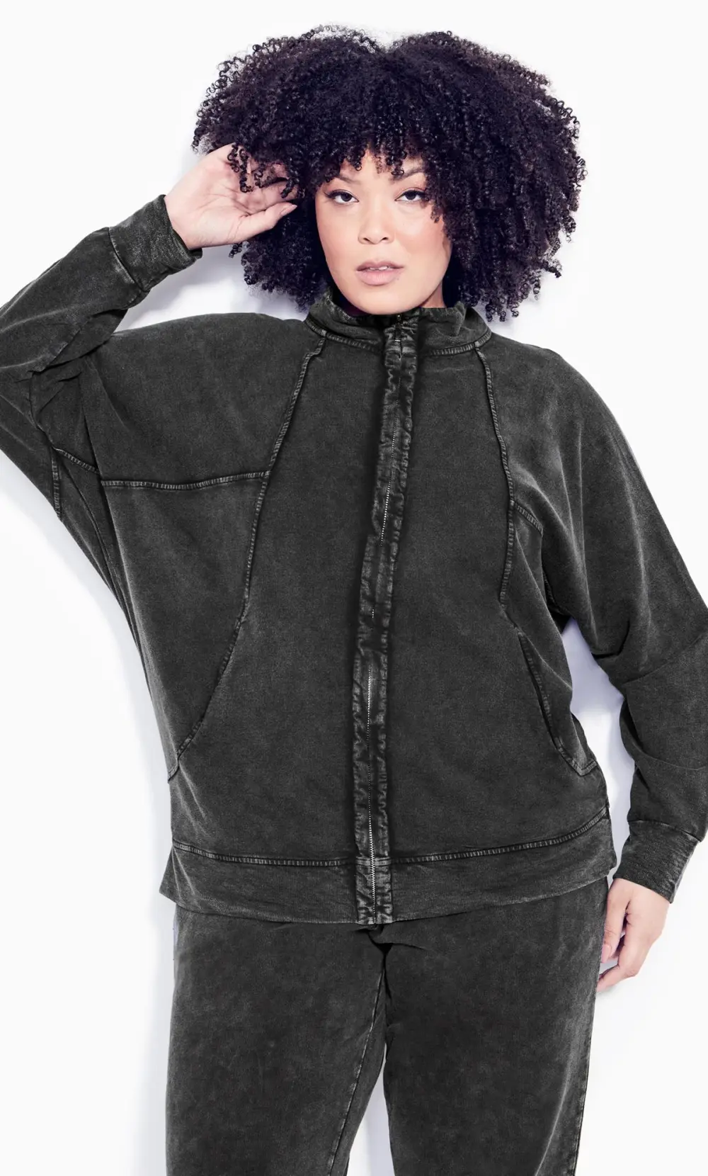 Evans Black Acid Wash Zip Up Sweatshirt