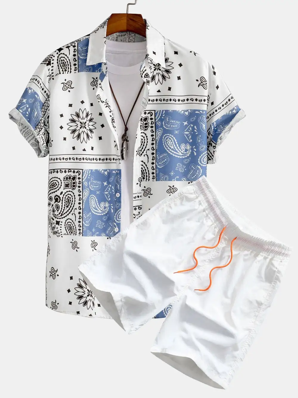 Paisley Print Button Up Shirt & Swim Shorts