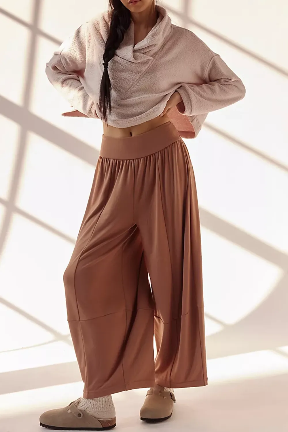 High Waist Elastic Waistband Pants