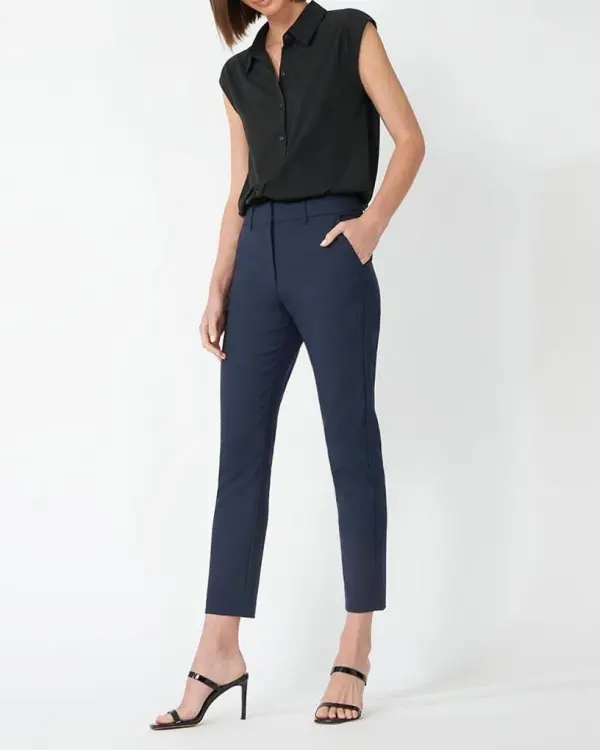 High-Waist Trousers -Navy