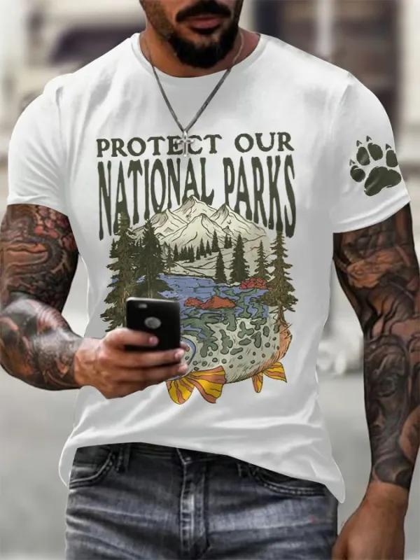 Men'S T-Shirt Men'S Support National Park Printed Crewneck T-Shirt Pure Cotton Printed Short Sleeve