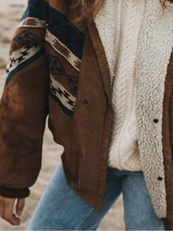 Women's Winter Coat Vintage Jacket Warm Breathable Street Daily Wear Vacation Going out with Pockets Fleece Lined Print Single Breasted Lapel Casual Street Style Geometric Regular Fit Outerwear Long