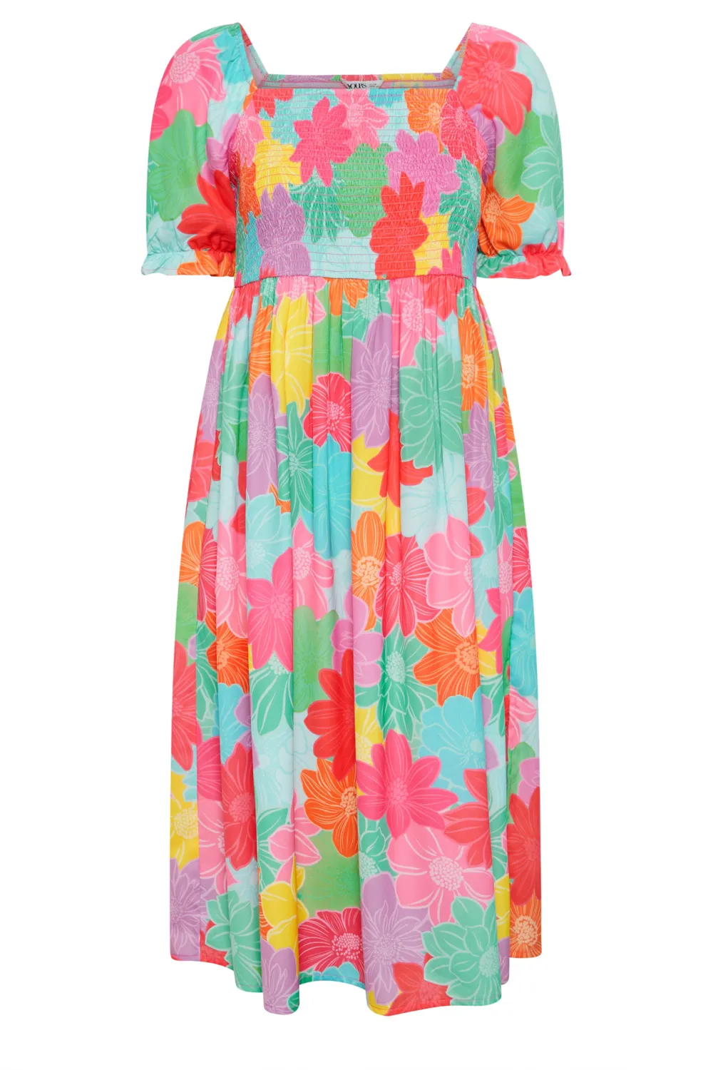 YOURS Curve Black Floral Print Shirred Midi Dress