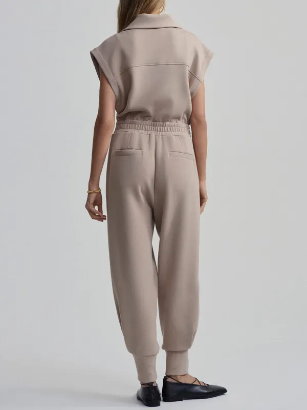 Relaxed Sleeveless Zip-Front Jogger Jumpsuit