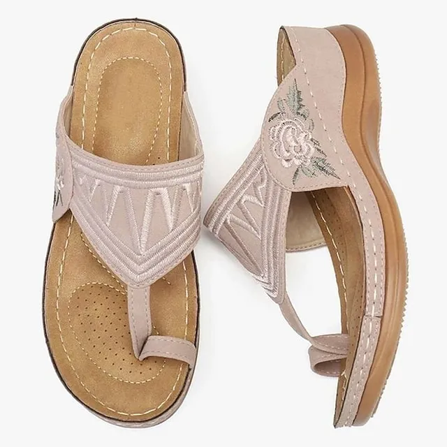 Women's Sandals Comfort Shoes Orthopedic Sandals Bunion Sandals Outdoor Slippers Outdoor Daily Summer Embroidery Flat Heel Wedge Heel Open Toe Vintage Elegant Casual Faux Leather Loafer Floral Dark
