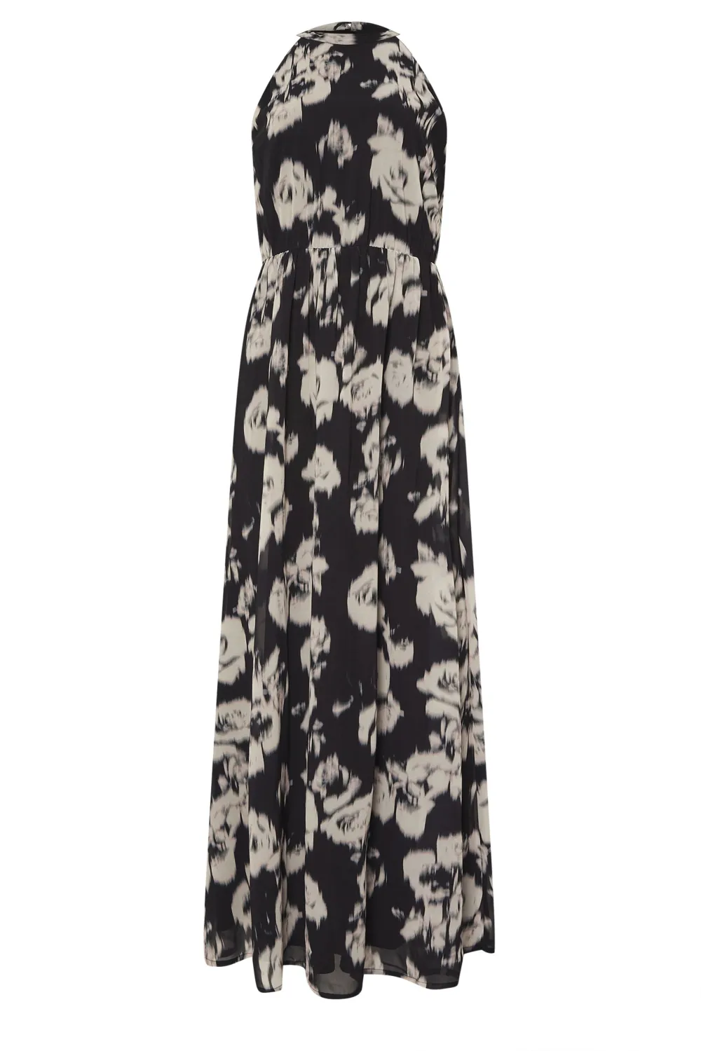 Black Floral Halter Neck Dress