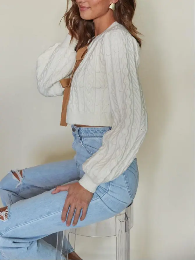 Florence Cable Knit Bow Cardigan