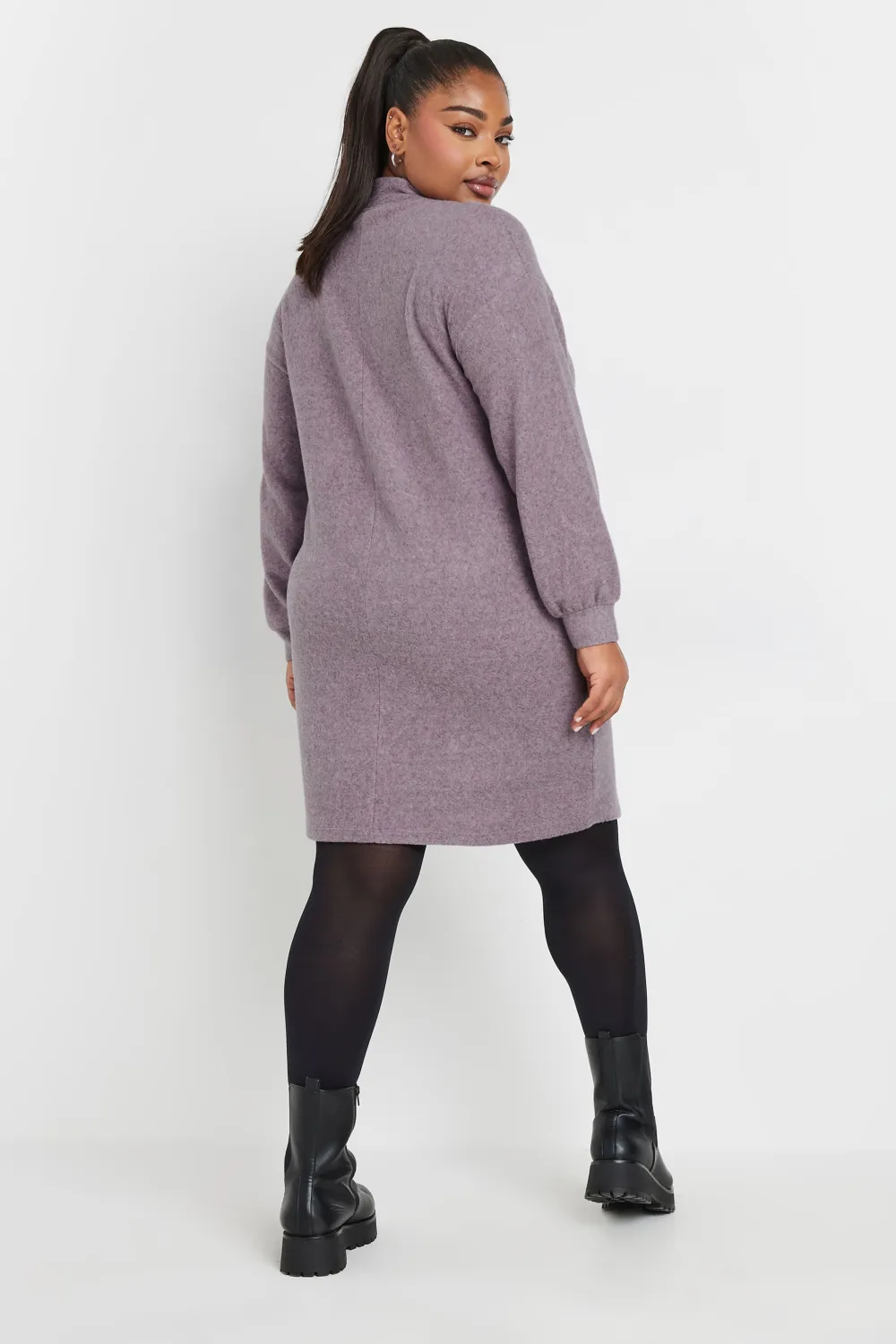 YOURS Curve Purple Zip Neck Soft Touch Jumper Dress