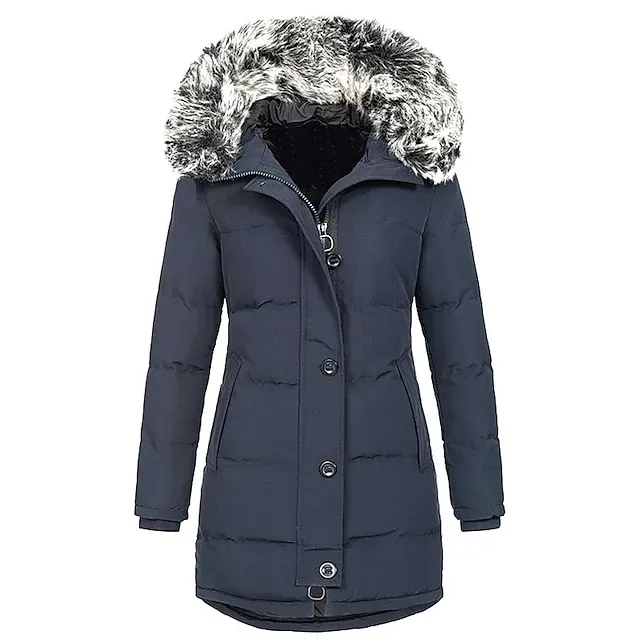 Women's Parka Thicken Puffer Jacket Fleece Winter Coat with Fur Collar Fall Warm Windproof Hooded Jacket Stylish Casual Street Jacket with Pockets Long Sleeve Black White Red