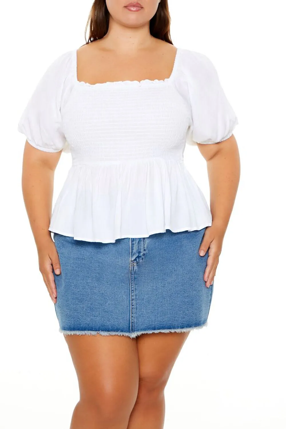 Plus Size Puff-Sleeve Peplum Top