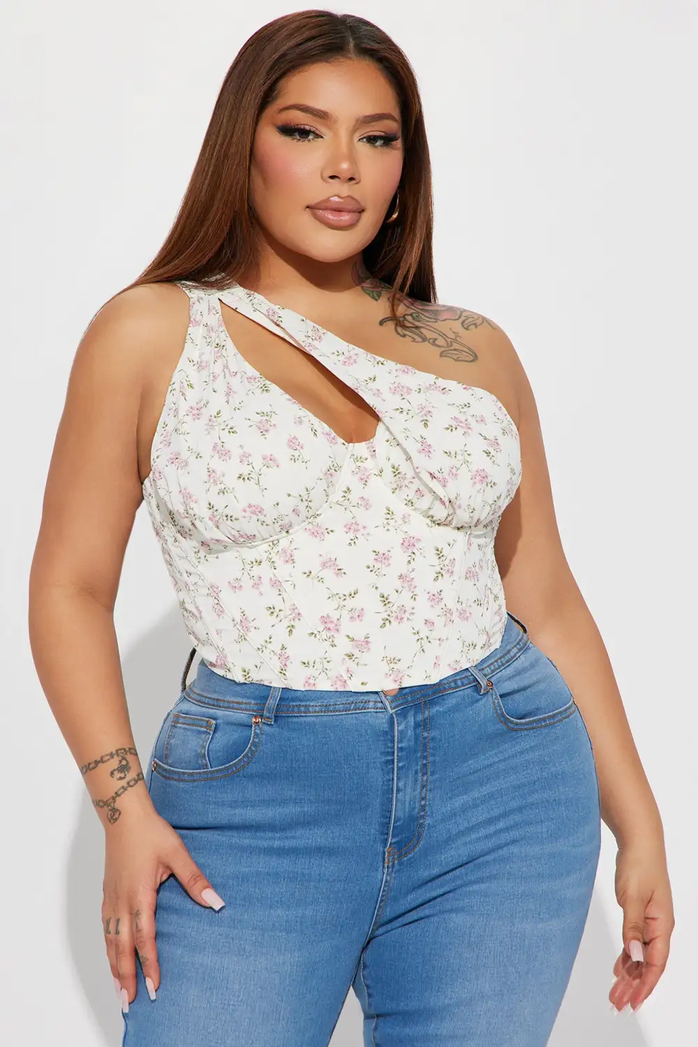 Claret Floral Corset Top - Cream/combo