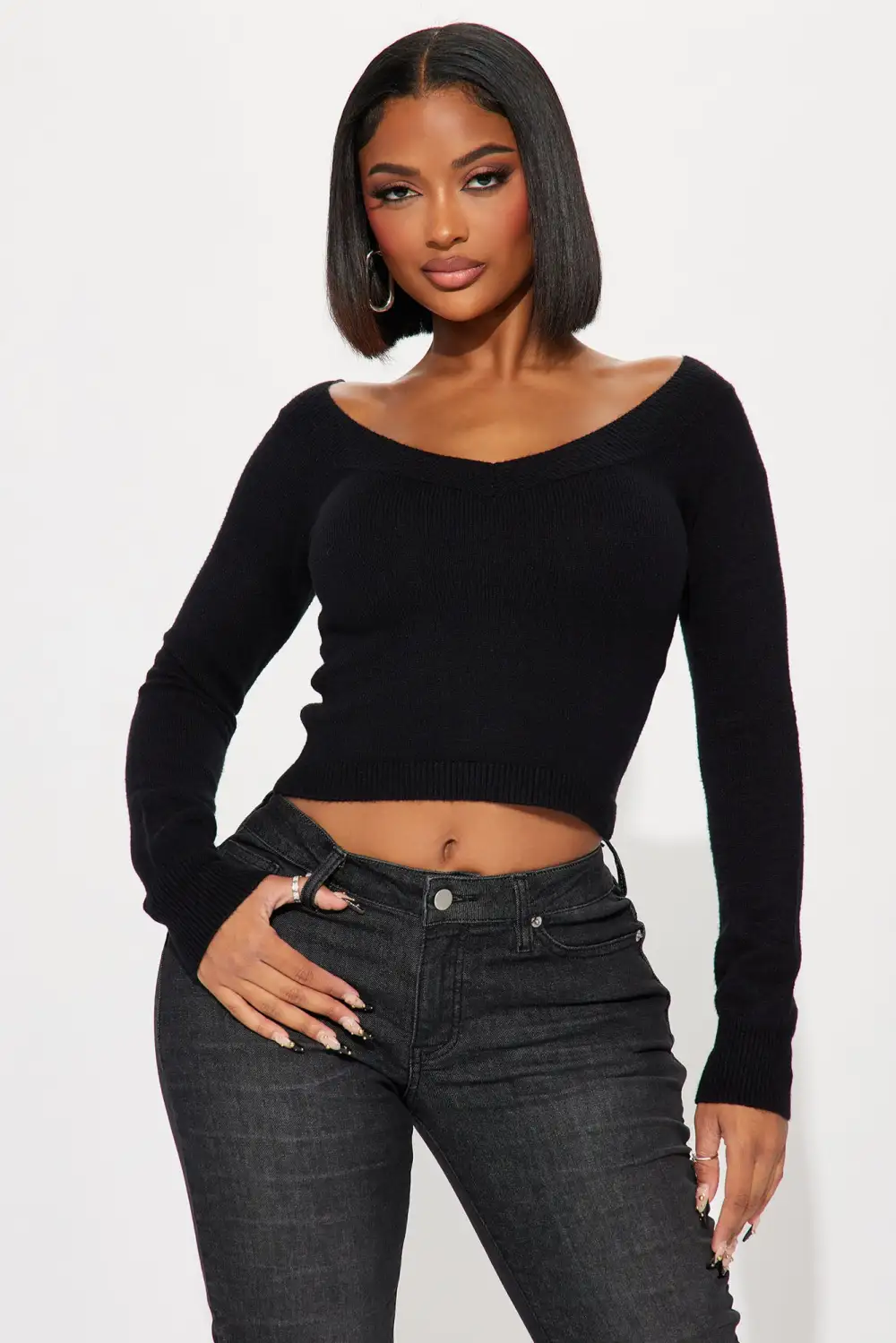 Cellie Off Shoulder Sweater Top - Black