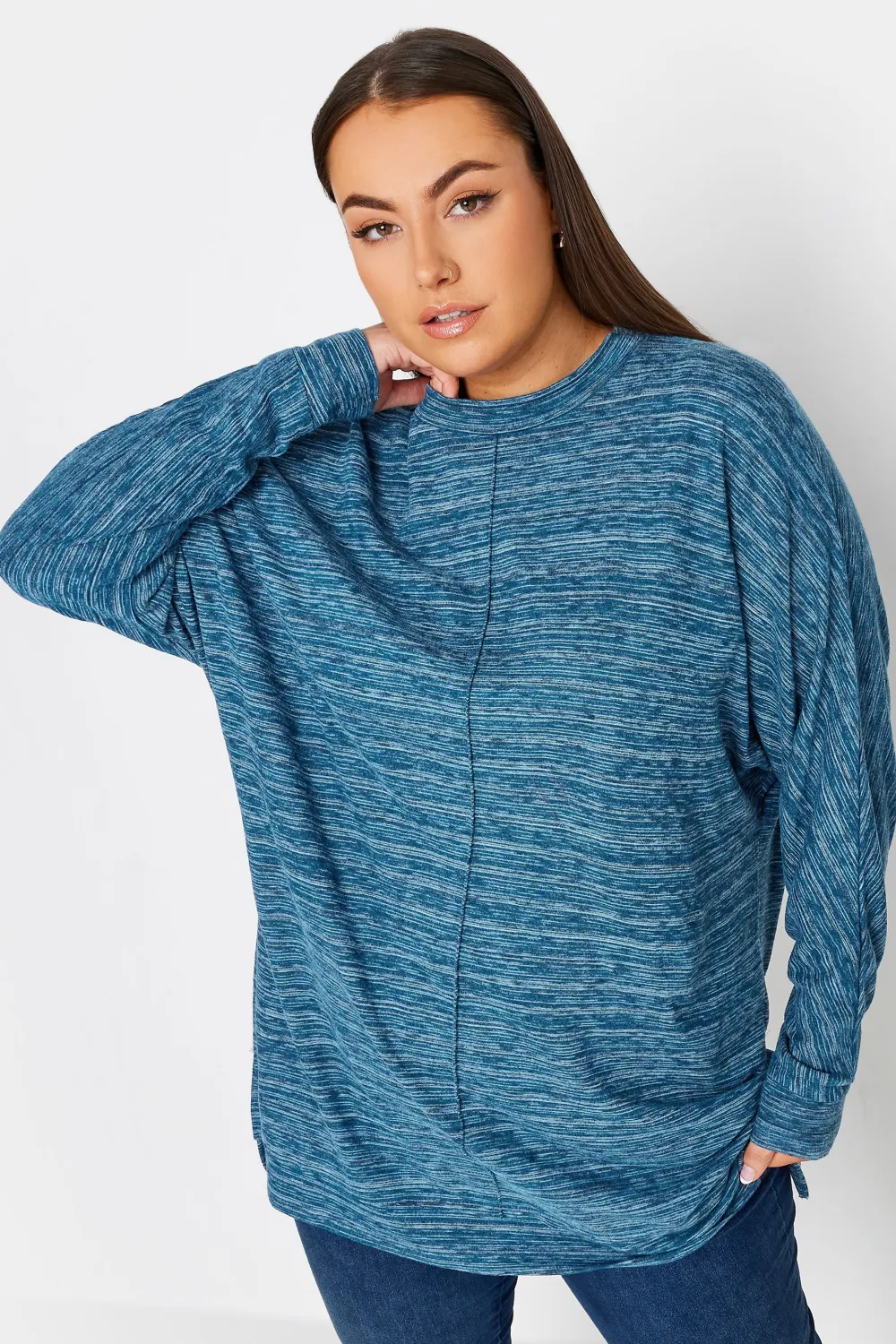 YOURS Curve Blue Front Seam Soft Touch Jumper