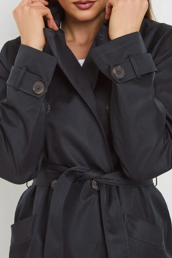 Casual Style Navy Blue Lined Coat