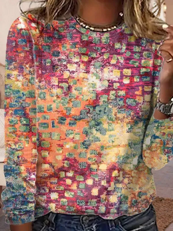 Loose Abstract Long sleeve Casual T-Shirt
