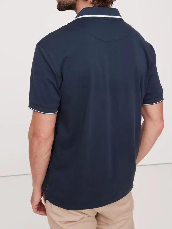 Men's Deep BlueS triped Cotton Skin-Friendly Polo Shirt