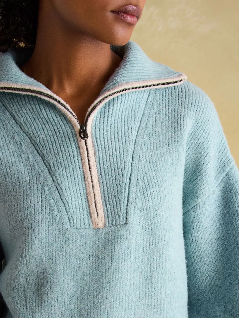 Pink Knitted Quarter Zip Jumper