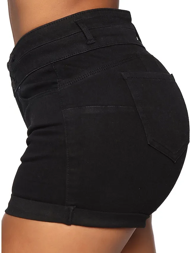 Women's Shorts Hot Pants Denim White Black Mid Waist Fashion Casual / Sporty Daily Weekend Side Pockets Stretchy Short Comfort Plain S M L XL XXL