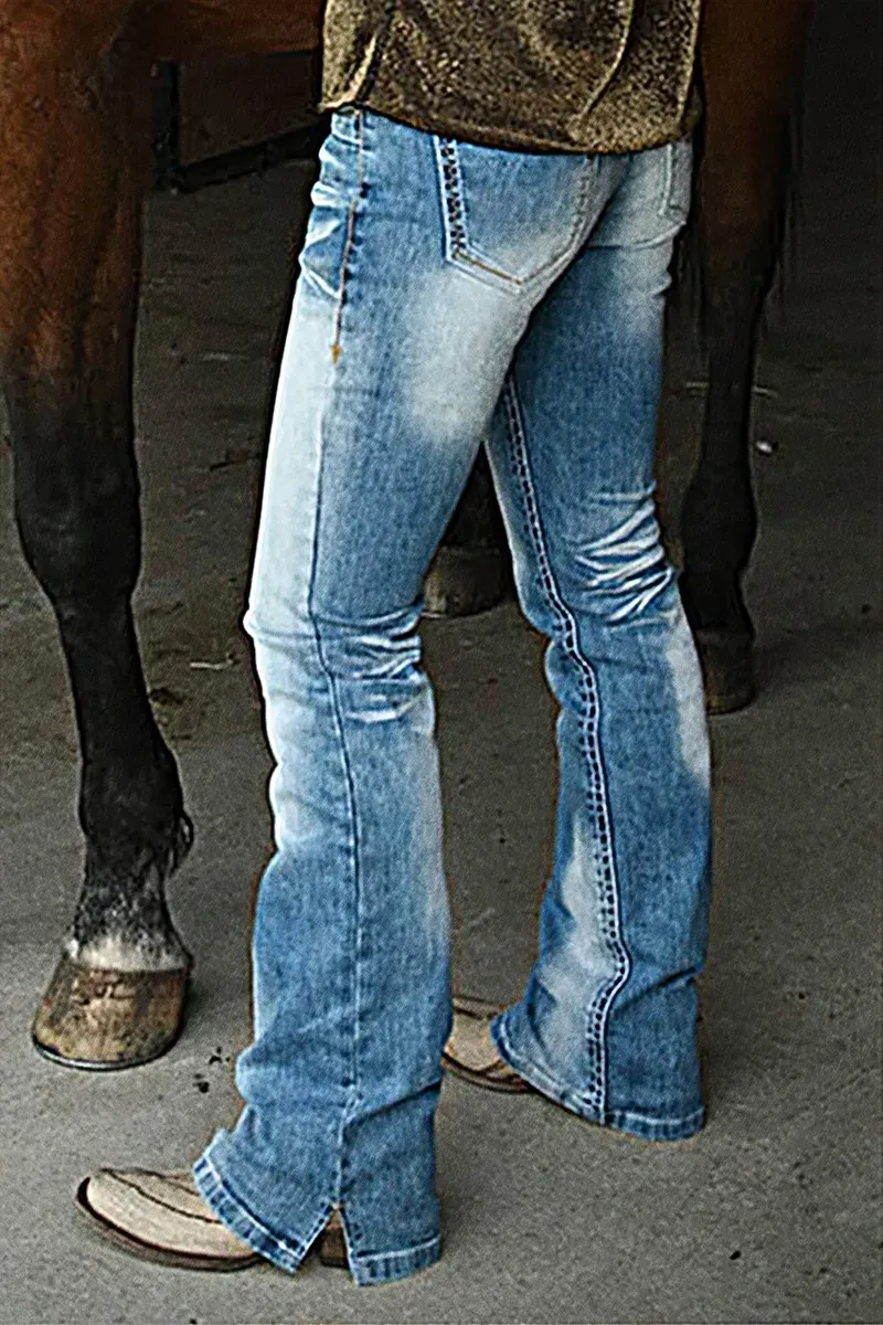 Washed Split Hem Mid Rise Bootcut Jeans