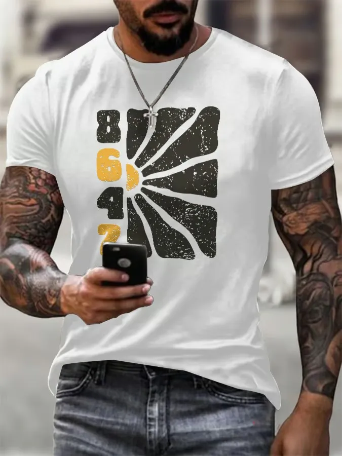 Men'S T-Shirt Men'S Vintage Flower 86 47 Printed T-Shirt Digital Flower Print Pure Cotton Short Sleeve