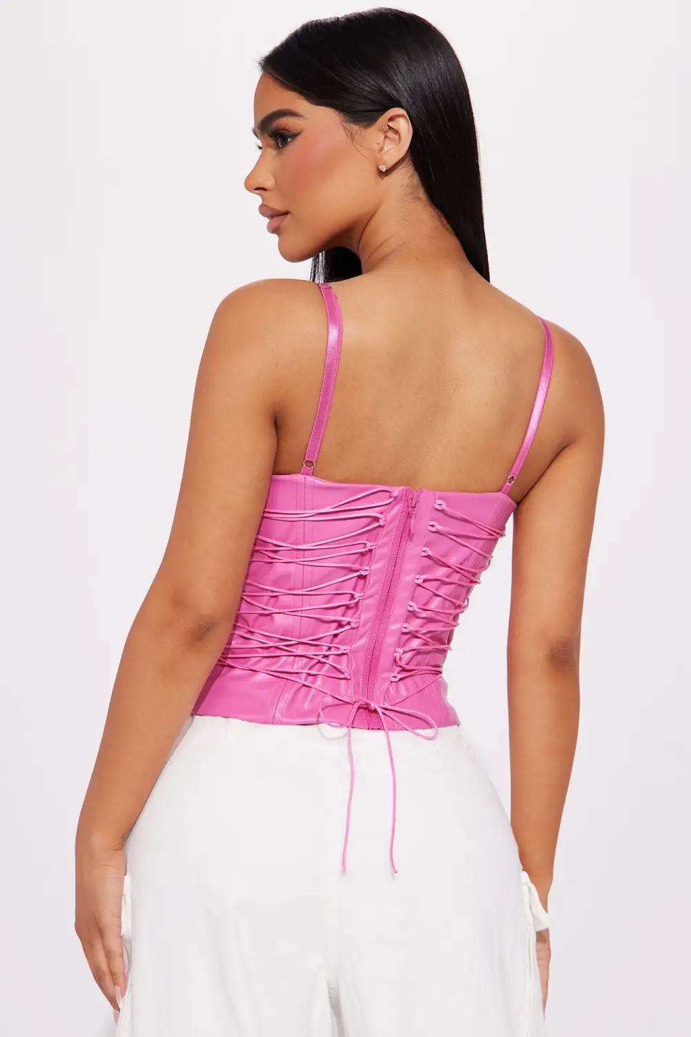 You'll Love It Here Lace Up Corset Top - Pink