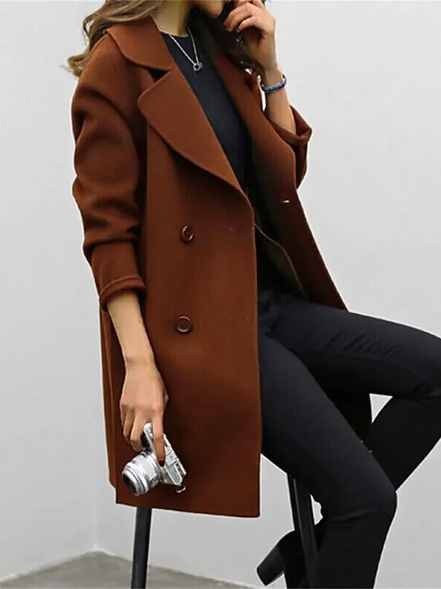 Women's Winter Coat Fall Long Overcoat Double Breasted Pea Coat with Belt Windproof Classic Slim Fit Trench Coat Elegant Outerwear Long Sleeve ArmyGreen S