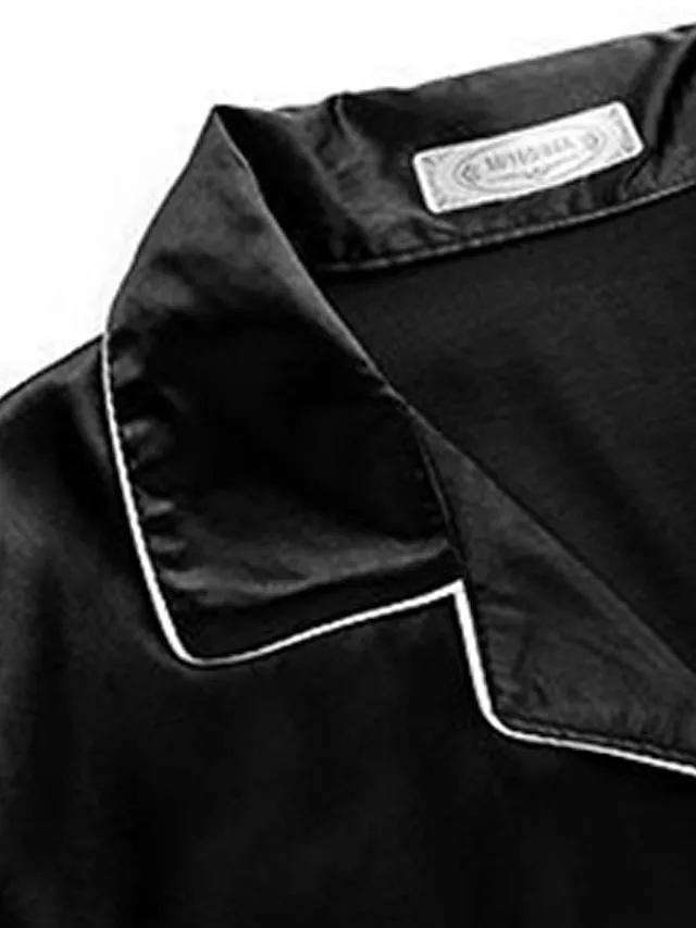 Women's Satin Silk Lounge Sets Satin Pajama Sets Pure Color Fashion Casual Comfort Home Daily Bed Satin Breathable Lapel Long Sleeve Shirt Pant Button Pocket Summer Fall Black White