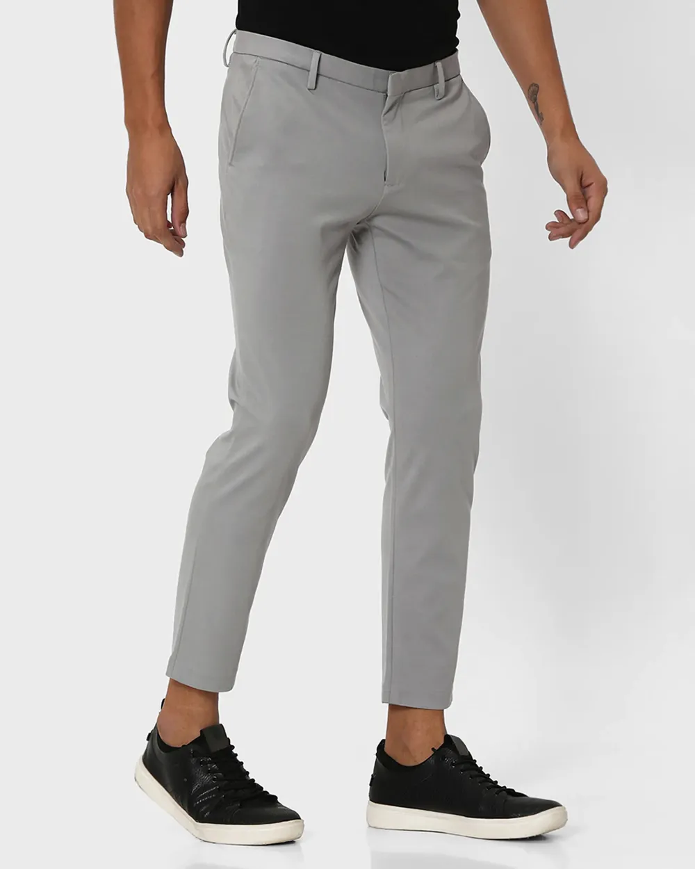 Classic Versatile Soft Slim-Fit Straight-Leg Grey Trousers
