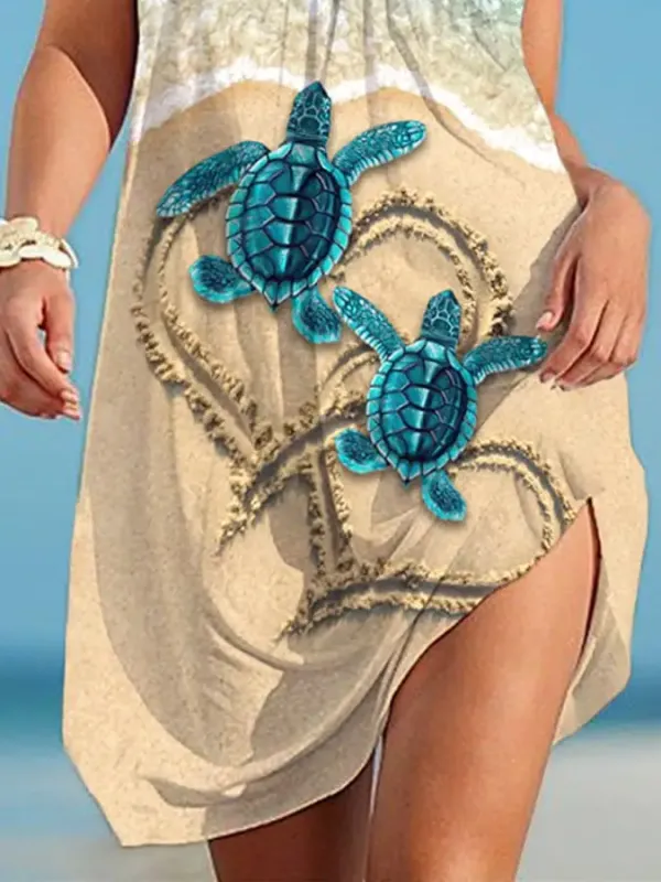 Sea Turtle Heart Print Beach Dress