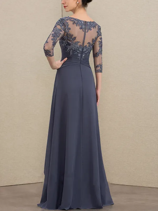 Round Neck Lace Solid Color Gown Maxi Dress