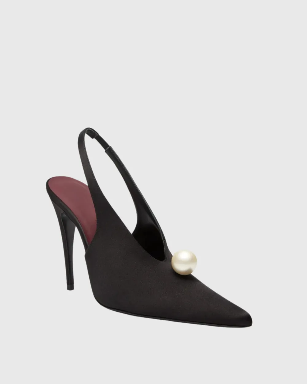 Pearl Satin Slingback Pumps in Black