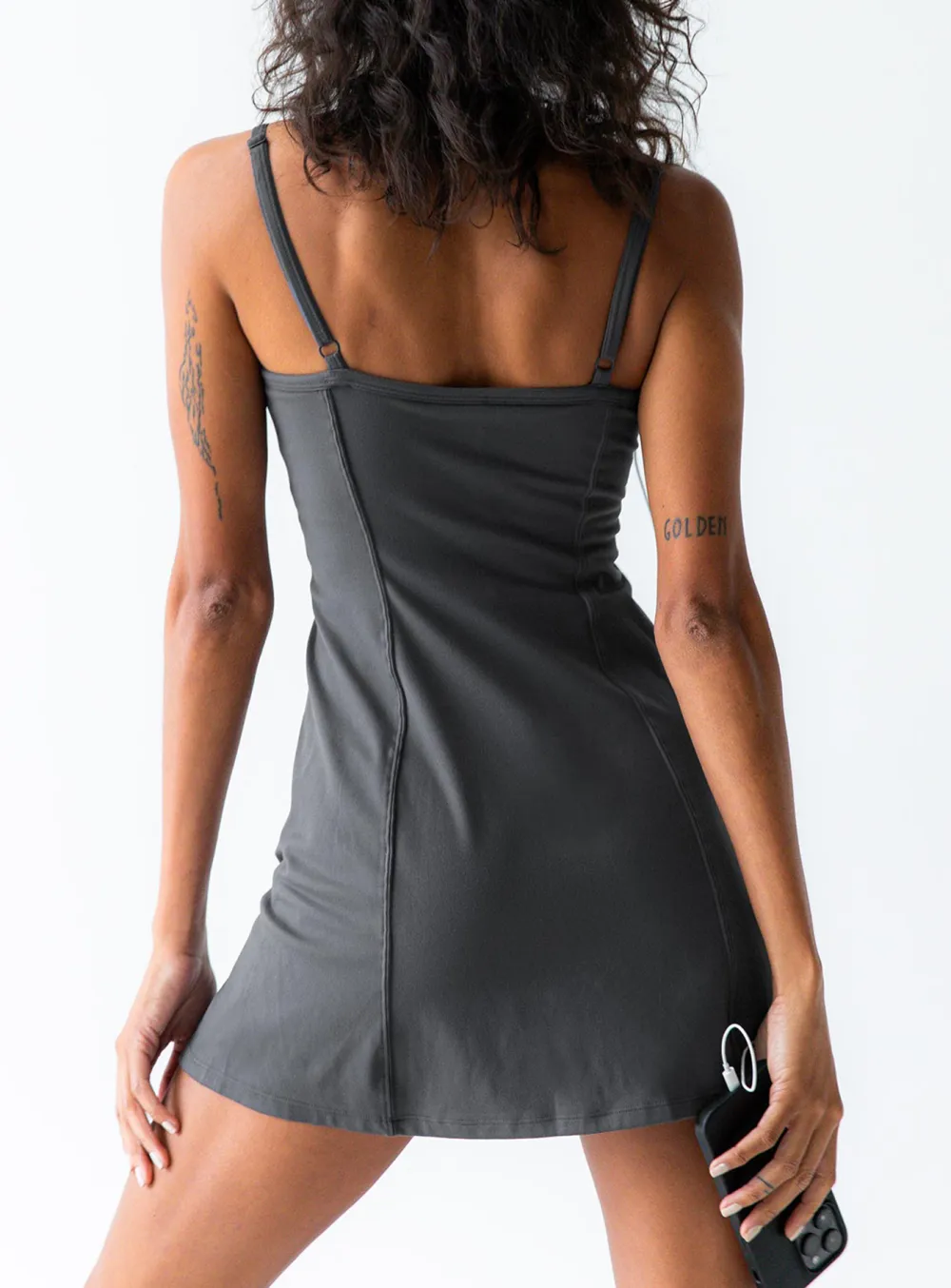 Grey Spaghetti Strap Side Split Mini Dress