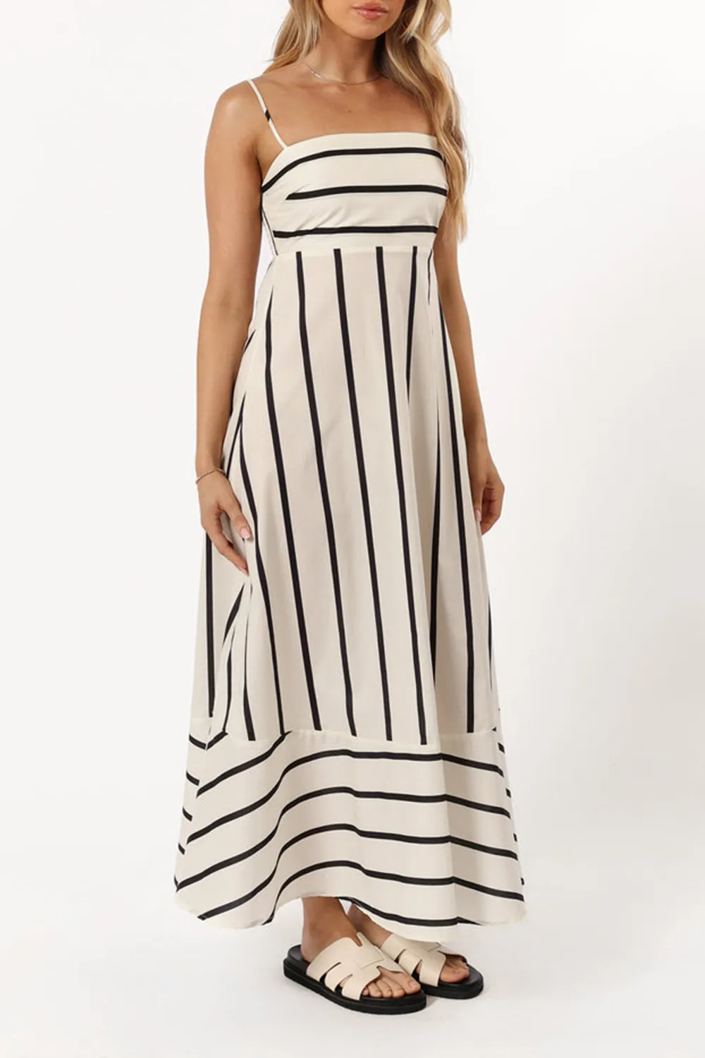 CREAM STRIPE MIDI DRESS
