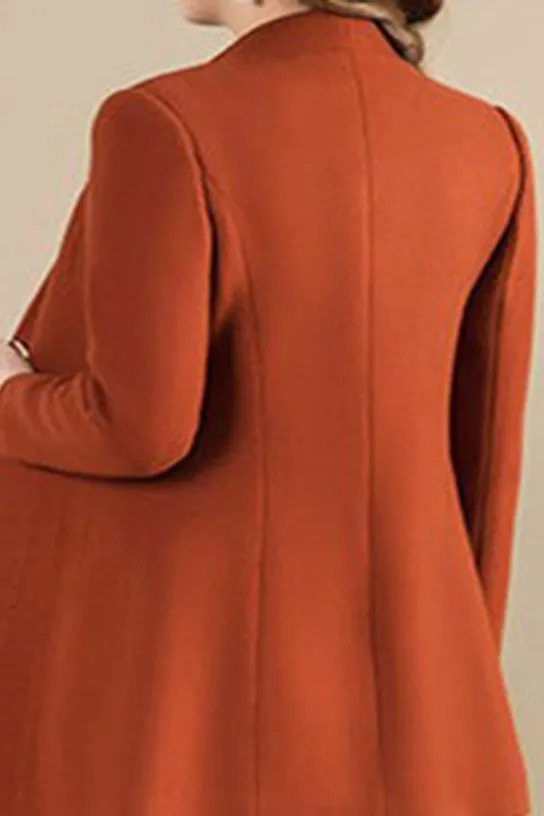 Solid Four Buttons Stand Collar Coat