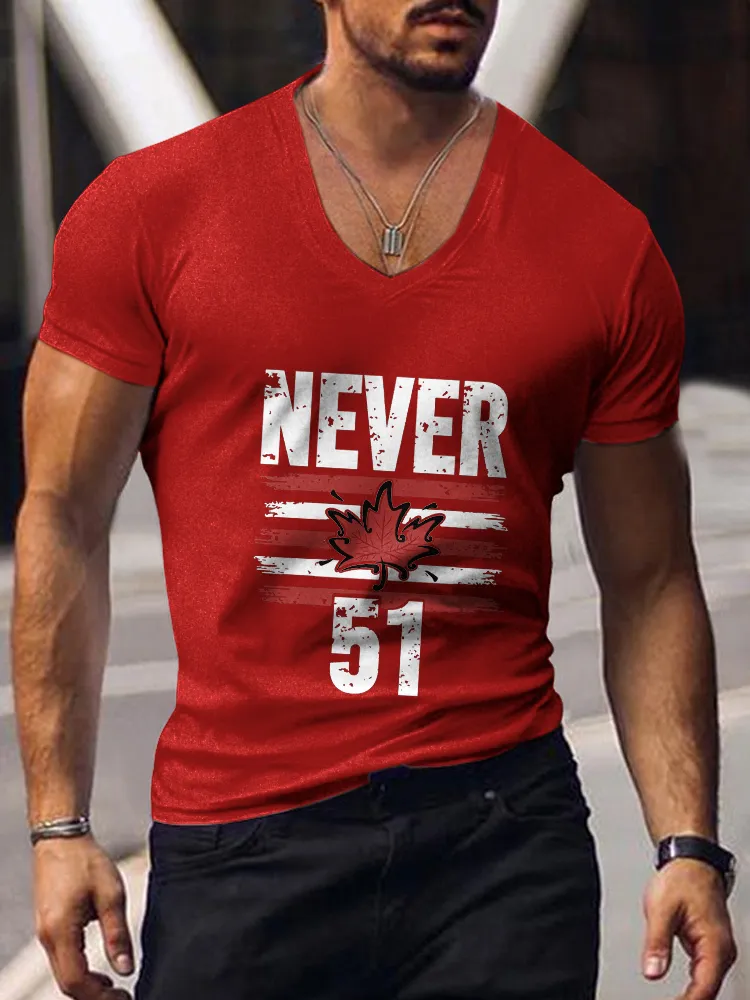Men's Never Be The 51st State Short Sleeves V-Neck Pure Cotton T-Shirt