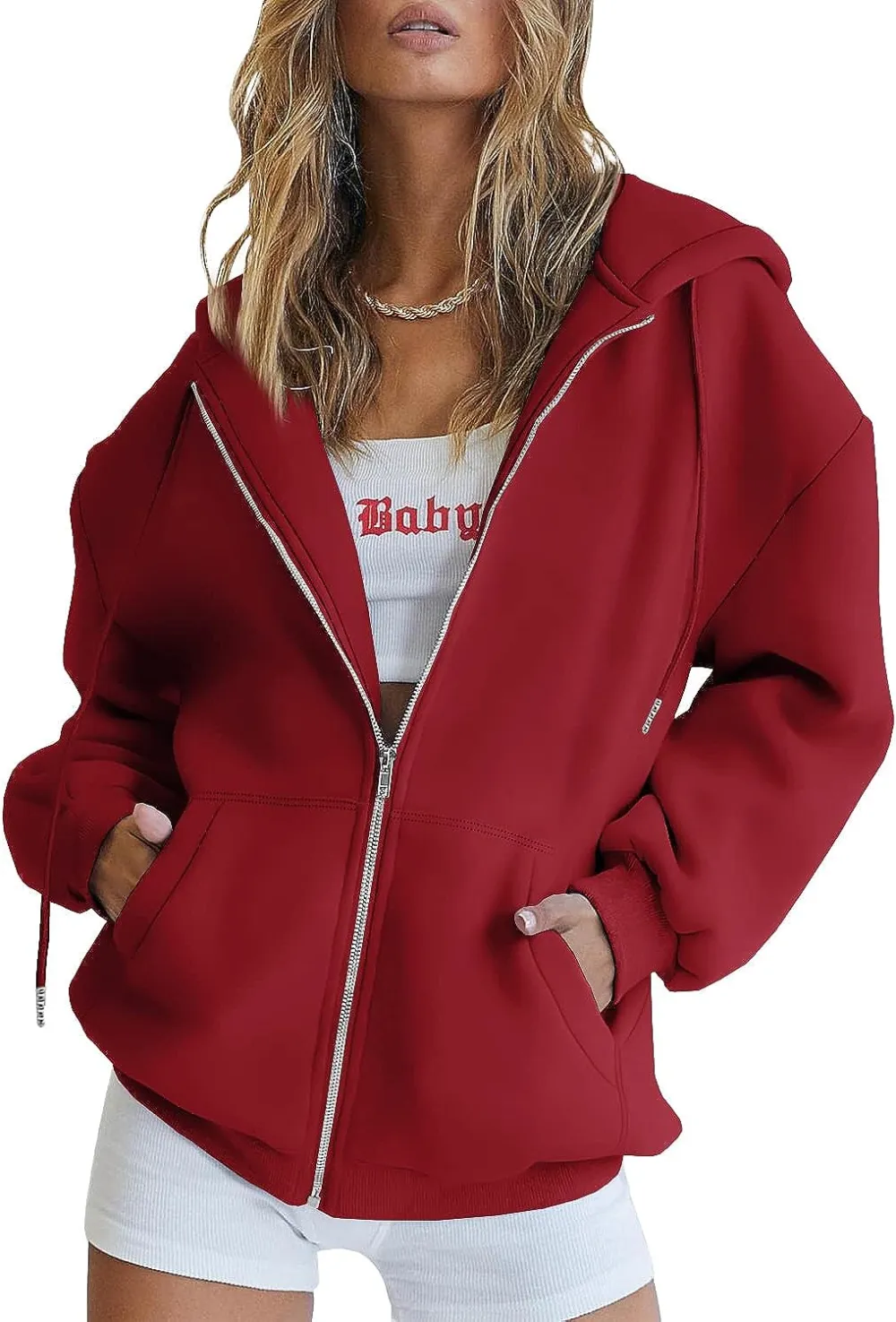 Women's Cute Hoodies Teen Girl Fall Jacket Oversized Sweatshirts Casual Drawstring Zip Up Y2K Hoodie with Pocket