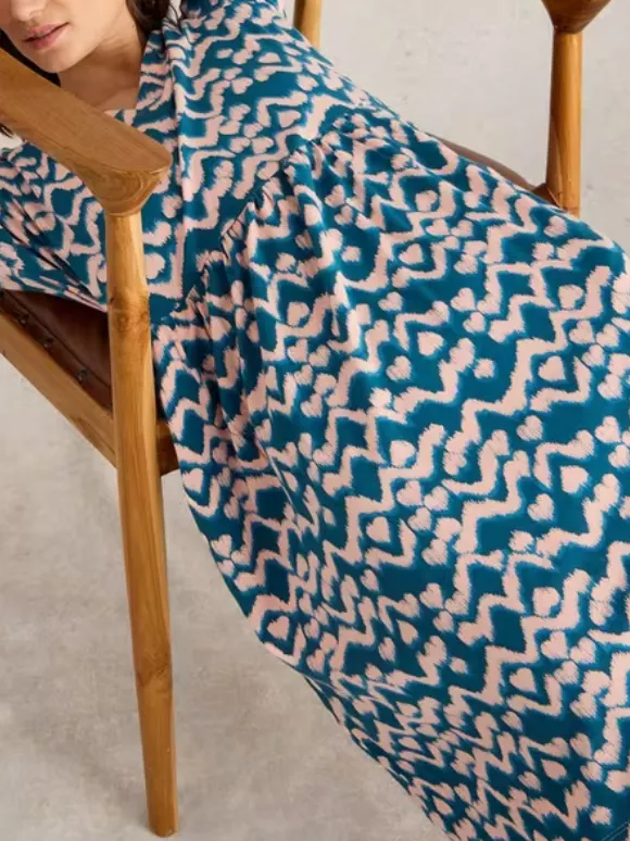 Jersey Knee Length Dress In Teal Print