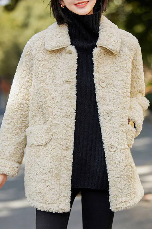 Faux Lamb Fleece Lapel Coat