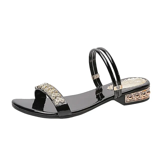 Women's Sandals Comfort Shoes Plus Size Wedding Party Daily Summer Rhinestone Low Heel Open Toe Fashion Vintage Elegant Faux Leather Loafer Solid Color Silver Pale Gold Black