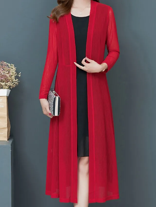 Women's Casual Jacket Long Coat Regular Fit Breathable Casual Jacket Spring Summer Long Sleeve Solid Color White Black Wine Outdoor Street Daily