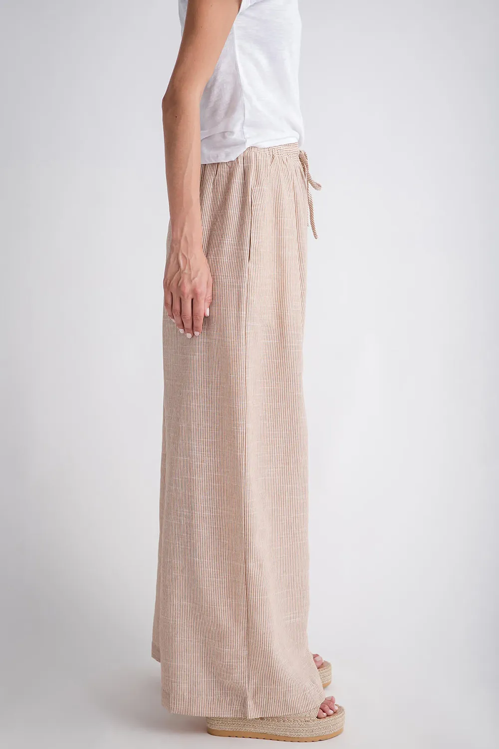 Mustard Seed Wide Leg Striped Pants - Camel